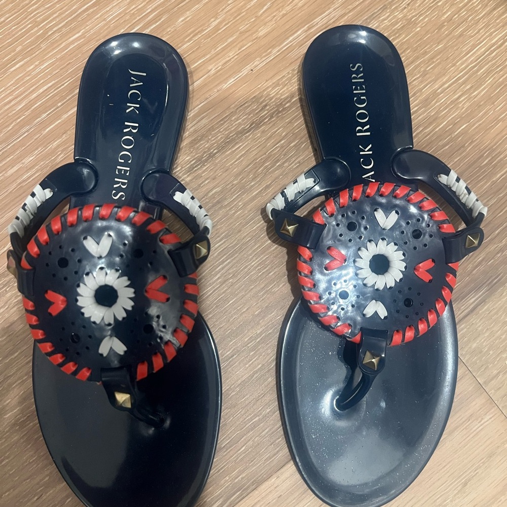 Jack Rogers Navy Sandals with Red and White Details